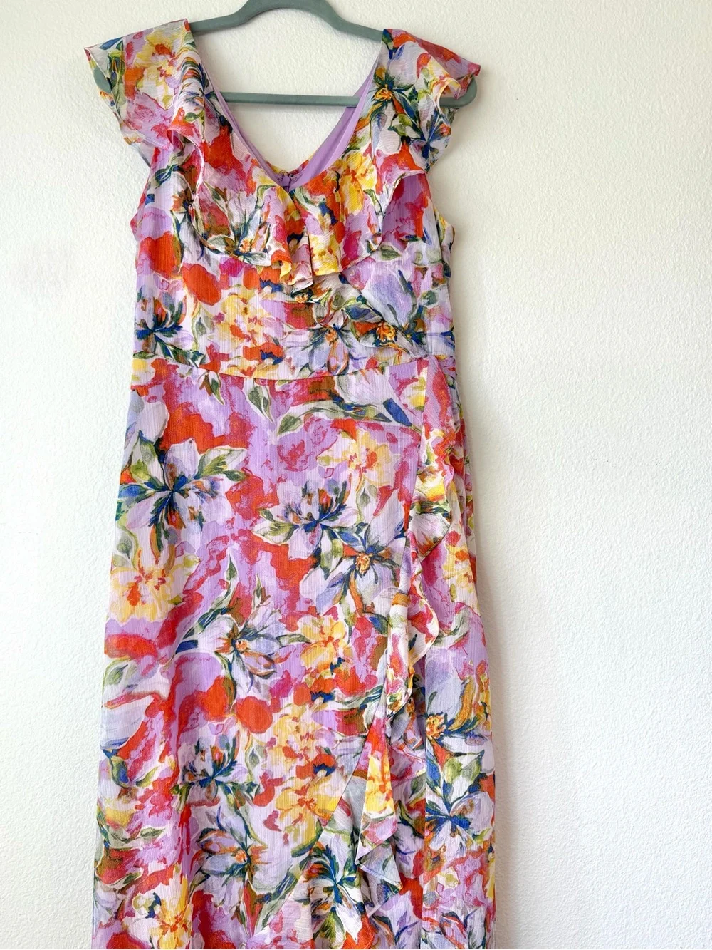 London Times Floral Print Ruffle Dress Women's Cottagecore Pastel Size 10 - Picture 4 of 12